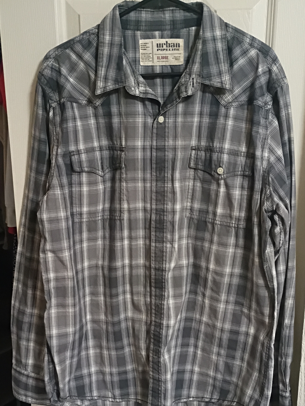 urban pipeline Gray and White Plaid Casual Button-Down Shirt